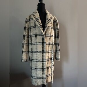 Maje Checkered Cream and Black Wool Coat size 38 (Medium)
